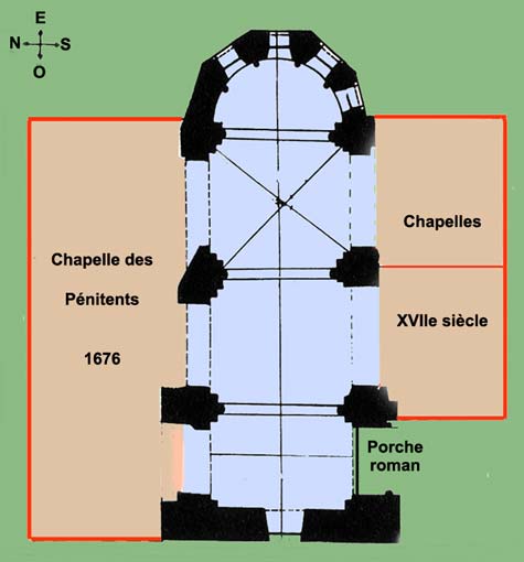 plan de l'église au XVIIe siècle